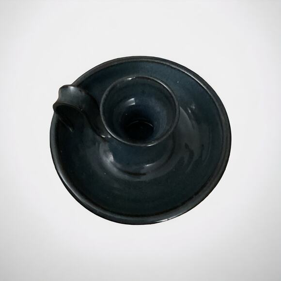 Pottery Tapered Candlestick Holder, 1988, Beautiful Dark Colonial Blue Glazel - Picture 3 of 5